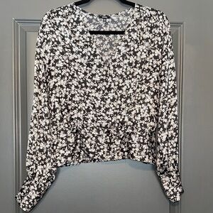 Express Black and White Floral Blouse
